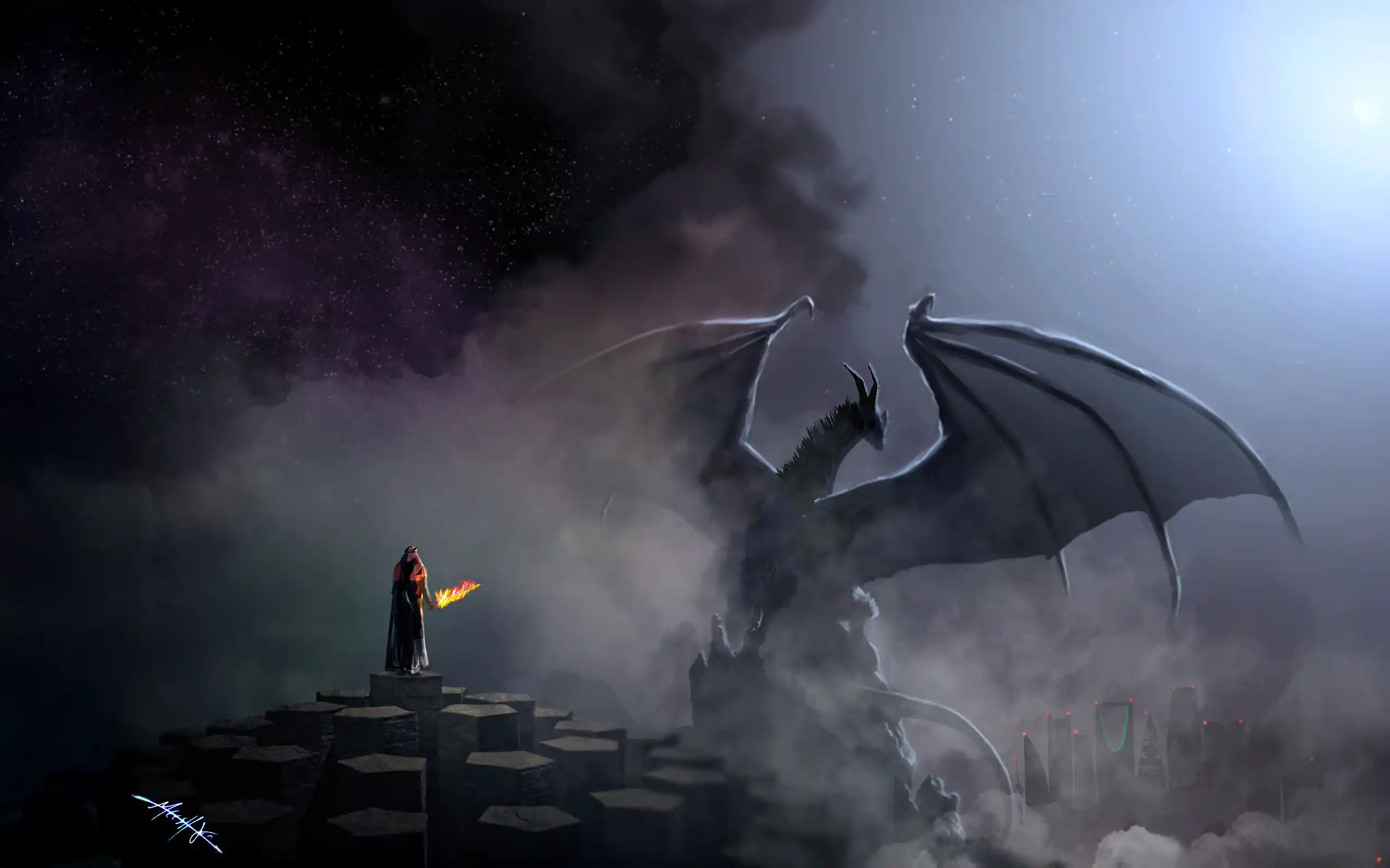 Mage facing dragon